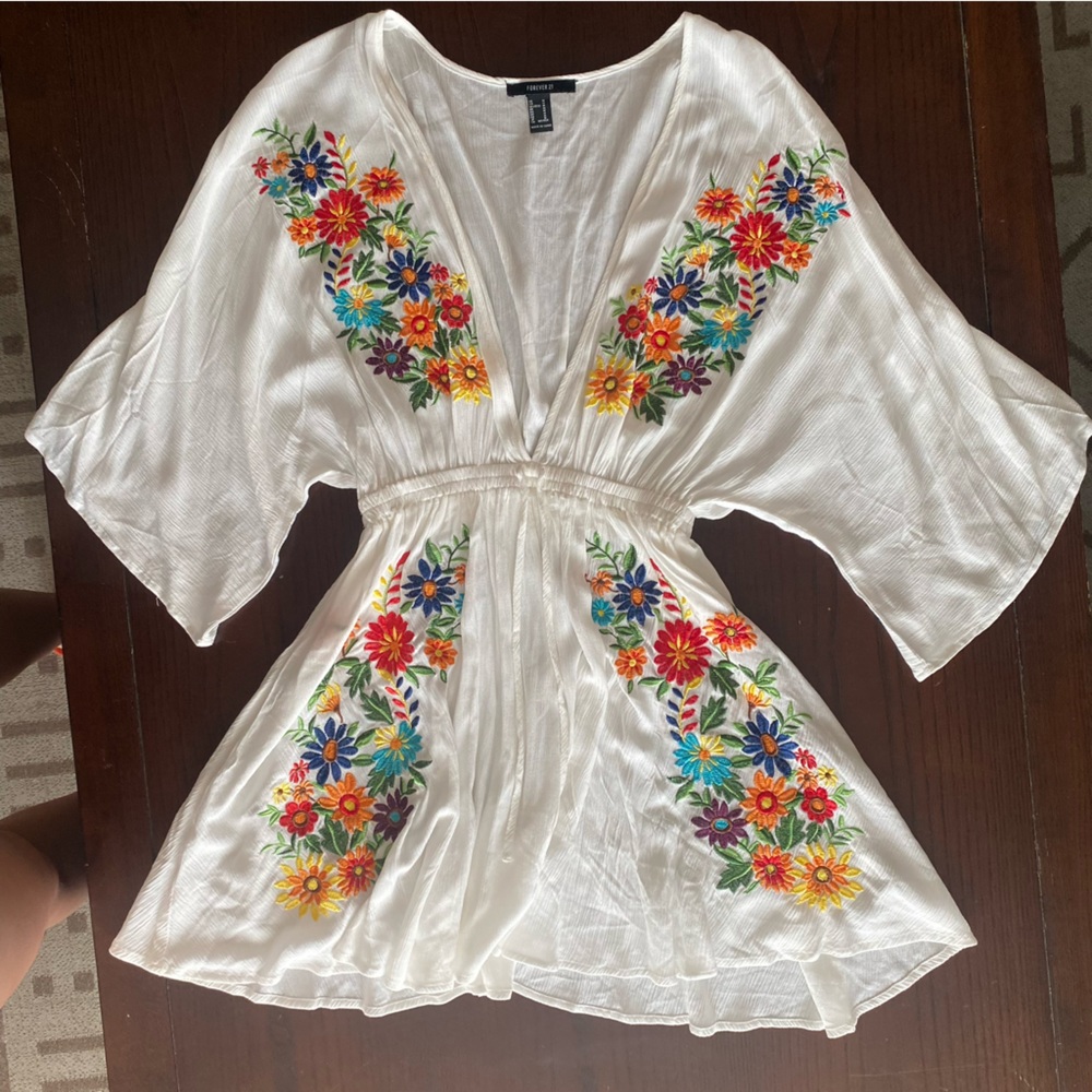 Embroidered Floral Beach Cover Up